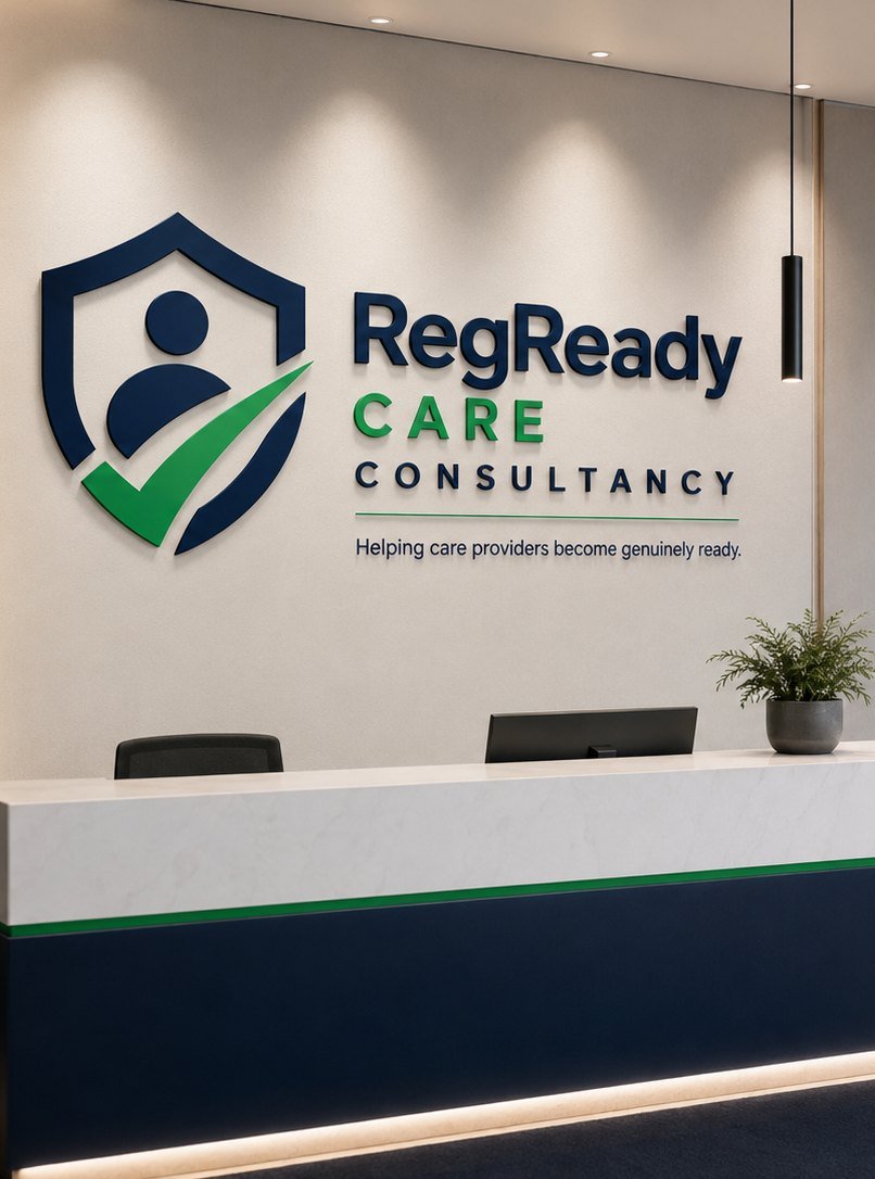 RegReady Care Consultancy signage above a reception desk
